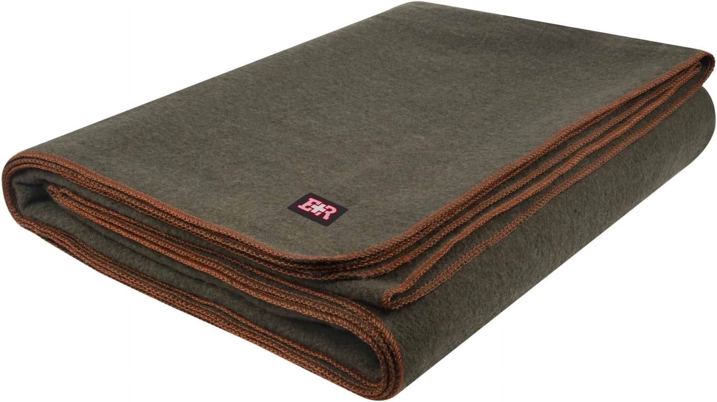 Olive Drab Green Twin Wool Outdoor Blanket