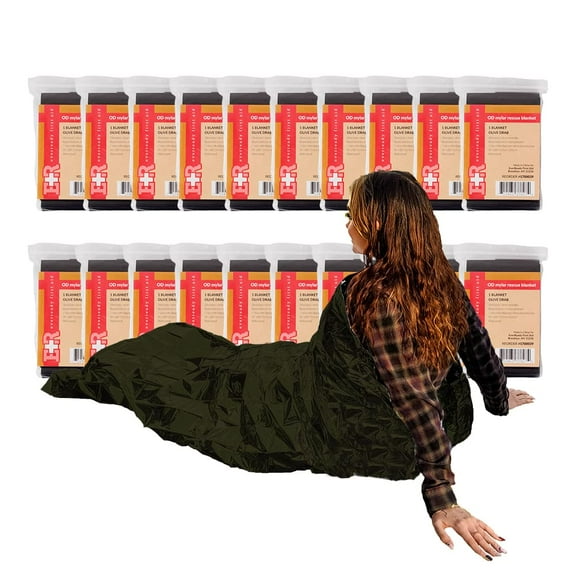 Ever Ready First Aid Mylar Rescue Blanket, Large Olive Thermal Sheet for Emergency and Survival, 54 x 84 20 Count