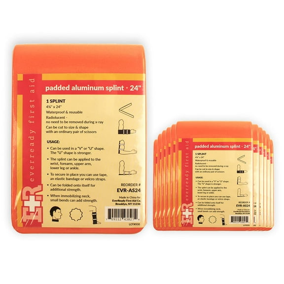 Ever Ready First Aid Padded Universal Aluminum Splint, 4.25 x 24, Flat Folded, Waterproof - 12 Count