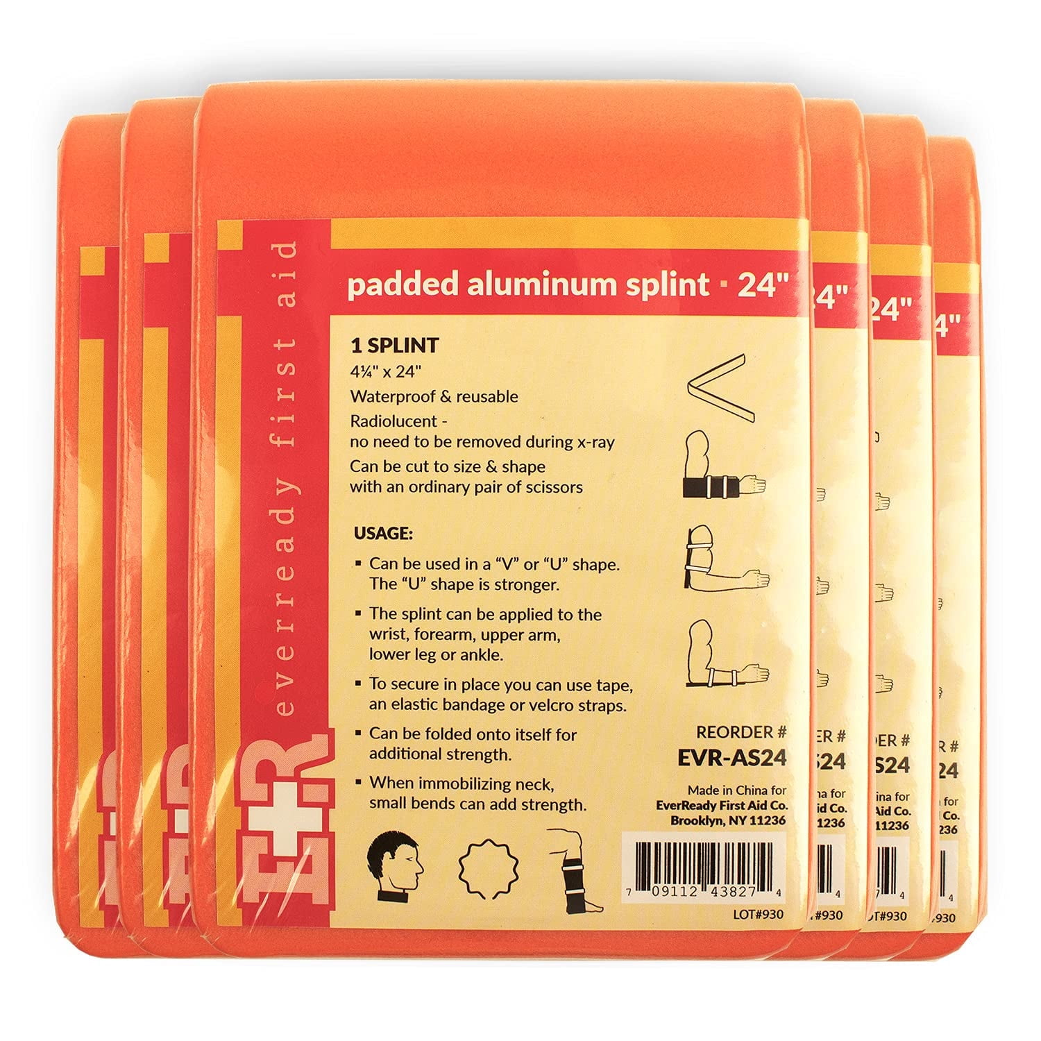 Ever Ready First Aid Padded Universal Aluminum Splint, 4.25” x 24 ...