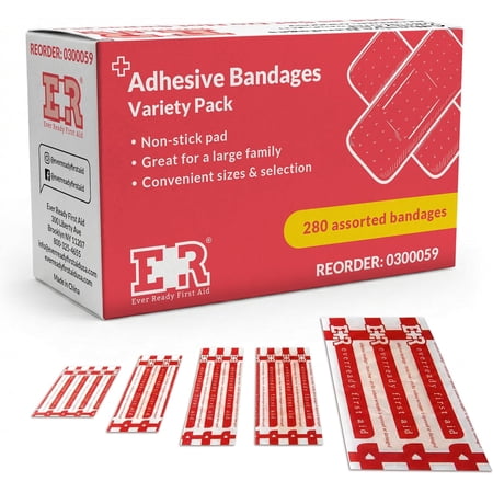 Ever Ready First Aid Quality Adhesive Bandage Variety Pack, 280 Count