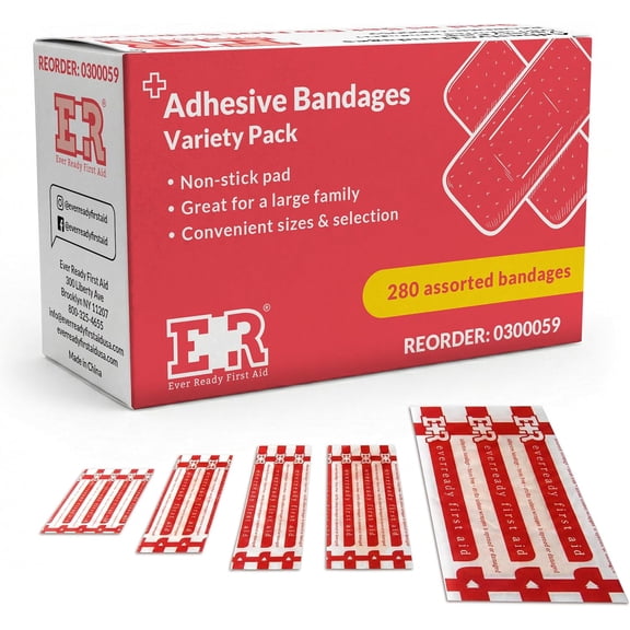 Ever Ready First Aid Quality Adhesive Bandage Variety Pack, 280 Count