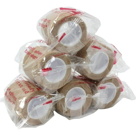 Ever Ready First Aid Self Adherent Cohesive Wrap Bandages for First Aid, Sprains, Swelling, Sports, Pets - 2 Inches x 5 Yards – 06 Count - Tan