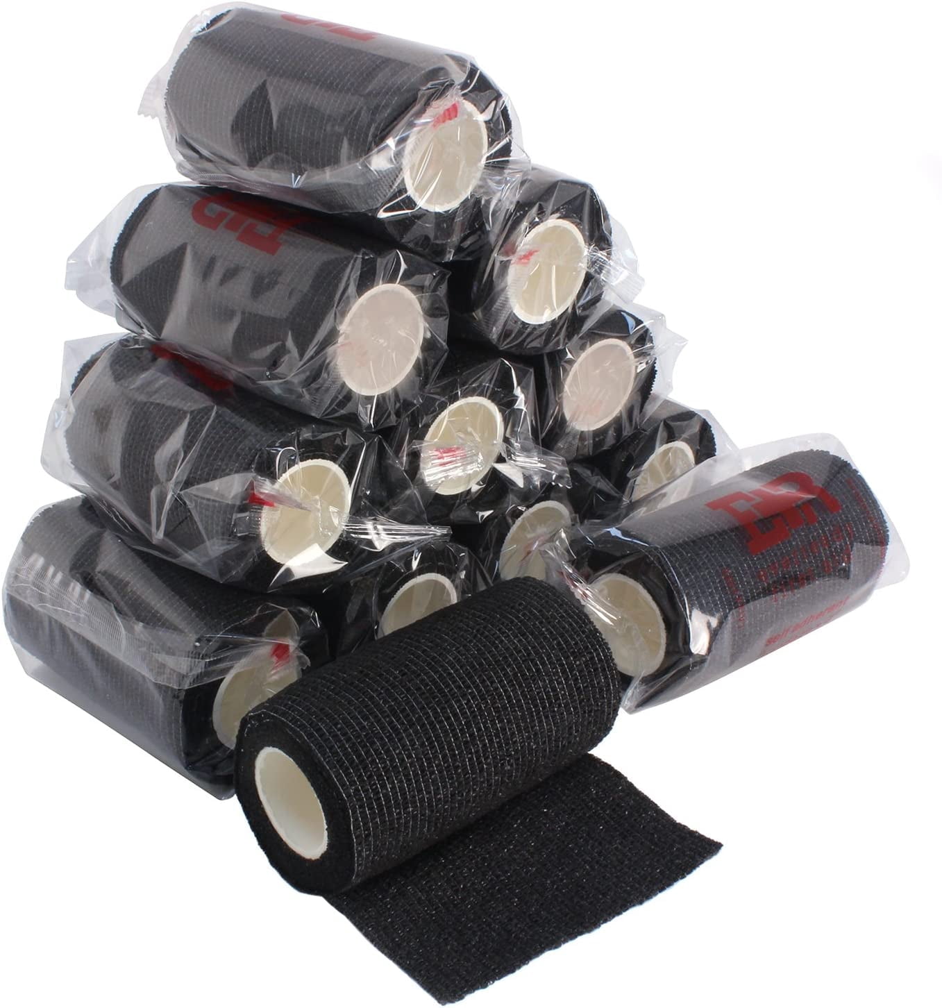 Self Adherent Cohesive Wrap Bandages for First Aid, Sprains, Swelling, Sports, Pets - 4 Inches x 5 Yards – 18 Count - Black