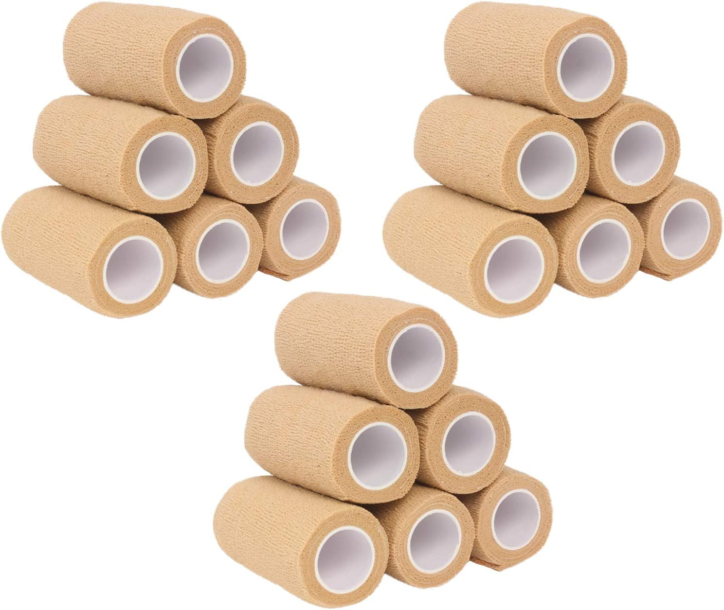 Ever Ready First Aid Self Adherent Cohesive Wrap Bandages for First Aid, Sprains, Swelling, Sports, Pets - 4 Inches x 5 Yards – 18 Count - Tan
