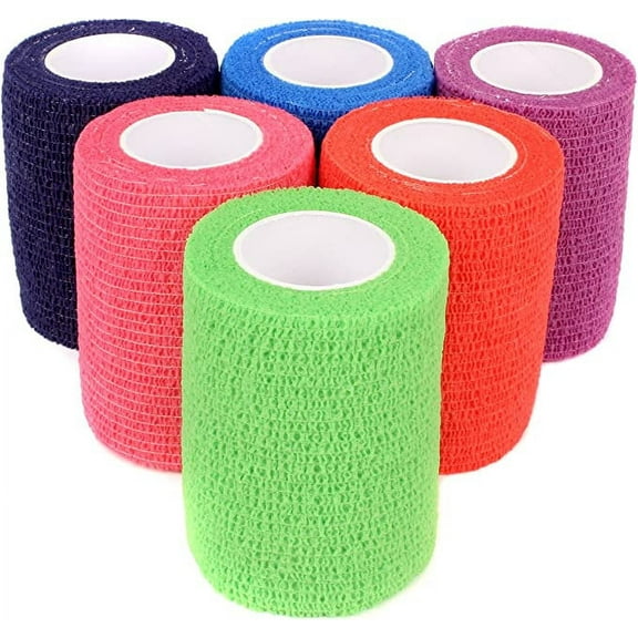 Ever Ready First Aid Self-Adherent Elastic Cohesive Breathable Bandage Wrap, Rainbow 6-Pack