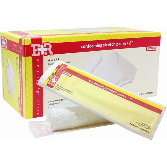 Ever Ready First Aid Sterile Conforming Gauze Roll Bandage - Box of 6-6 inch - FSA/HSA Eligible