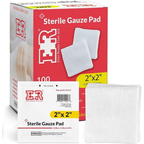 Ever Ready First Aid Sterile Gauze Pads, 2x2, 100/box