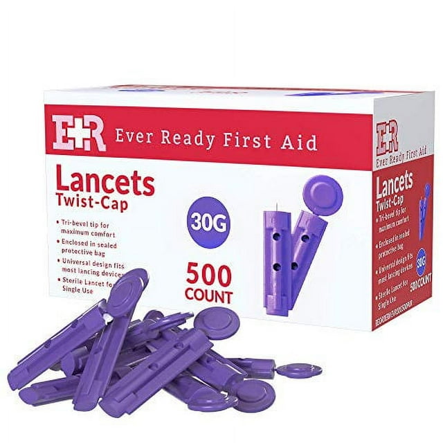 Ever Ready First Aid Sterile TwistCap Lancets 30G Purple 500 Count