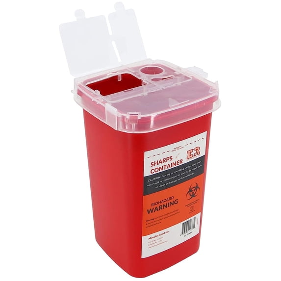 Ever Ready First Aid Sharps Container with Split Lid Design and Locking Mechanism for Sharp Waste Disposal, 1 Quart