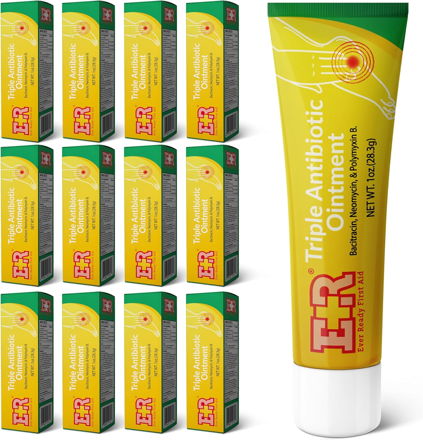 Ever Ready First Aid Triple Antibiotic Ointment 1.0 oz, First Aid Ointment for Minor Scratches, Cuts, Burns, Wounds and Infection - 12 Pack