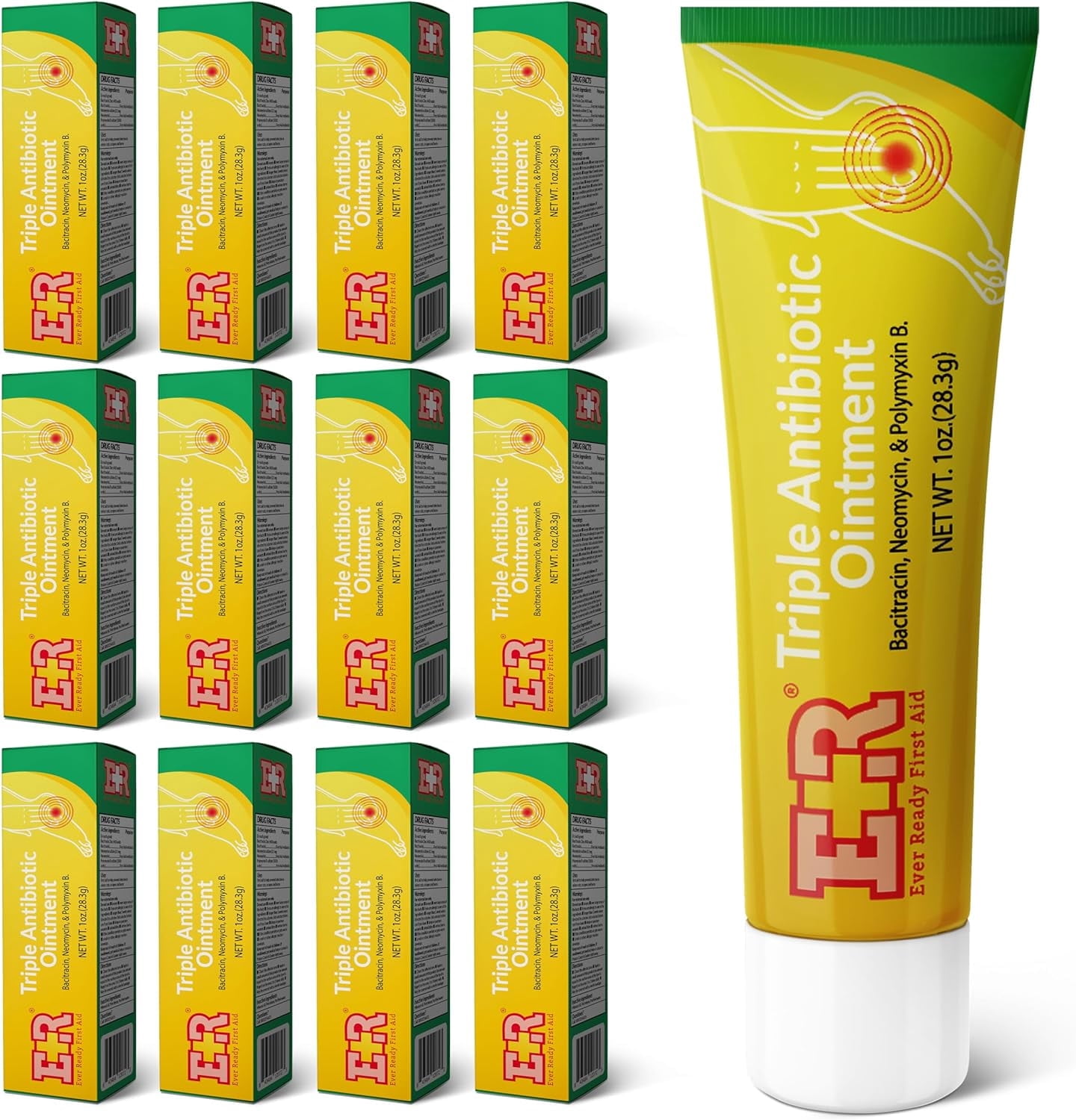 Ever Ready First Aid Triple Antibiotic Ointment 1.0 oz, First Aid Ointment for Minor Scratches, Cuts, Burns, Wounds and Infection - 12 Pack