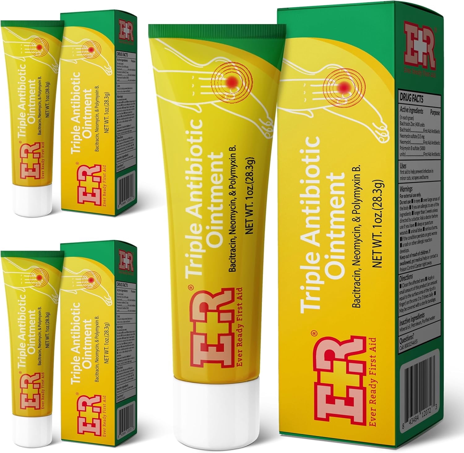 Ever Ready First Aid Triple Antibiotic Ointment 1.0 oz, First Aid Ointment for Minor Scratches, Cuts, Burns, Wounds and Infection - 3 Pack