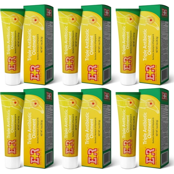Ever Ready First Aid Triple Antibiotic Ointment 1.0 oz, First Aid Ointment for Minor Scratches, Cuts, Burns, Wounds and Infection - 6 Pack