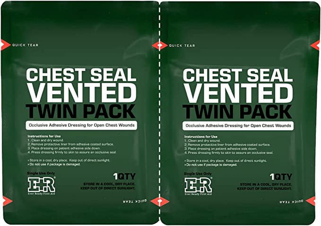 Ever Ready First Aid Vented Chest Seal Twin Pack, 6.6” Occlusive