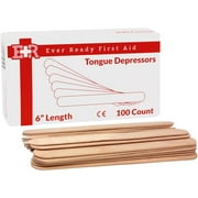 Ever Ready First Aid Wood 6" Tongue Depressors, Medical, All Purpose, Crafts - 100 Count