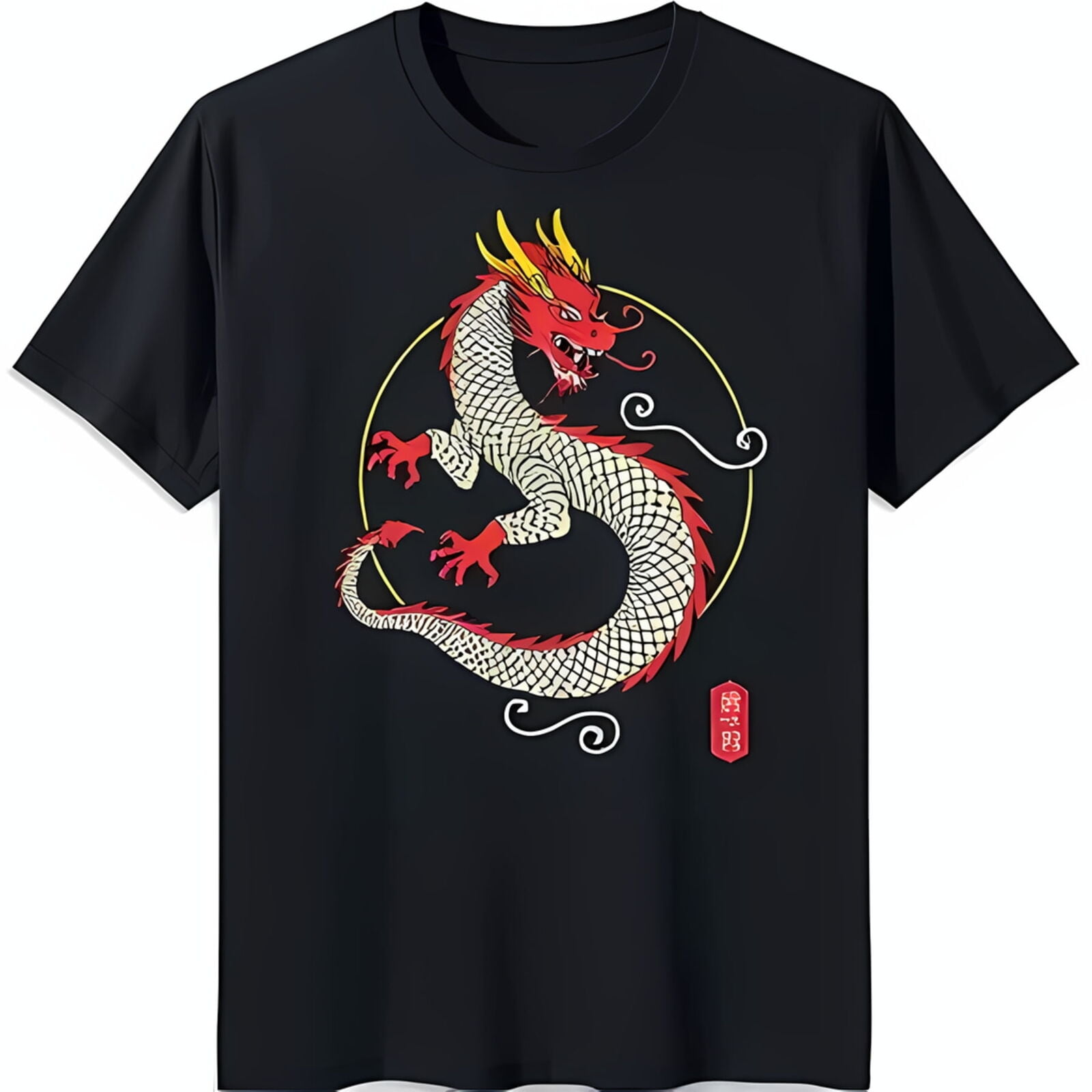 EverAura Men s Black T-Shirt with Bold Graphic & Japanese Seal Design ...