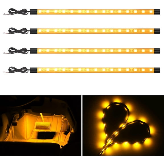 EverBright Amber/Yellow Led Strip Lights for Cars 5050 SMD Waterproof Golf Cart Underglow Lights for Motorcycles Boat Scooter Bike Interior Exterior Decoration DC-12V,Pack of 4