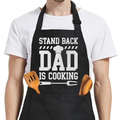 EverBrioly Funny "Stand Back Dad Is Cooking" Black Apron – Waterproof & Oil-Proof Kitchen Cooking Apron for Men, Adjustable Heavy Duty, Easy Clean Durable Chef Apron for BBQ, Grilling