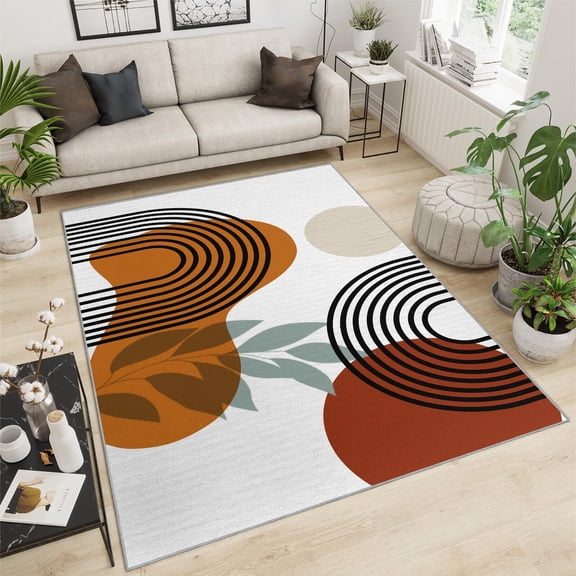 EverBrioly Nordic Mid-Century Abstract Boho Area Rug – Geometric Sun & Palm Leaves Design for Living Room, Bedroom & Home Decor – Machine Washable, Breathable & Durable Carpet 6' x 9'
