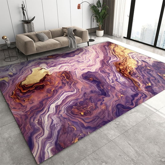 EverBrioly Purple Gold Swirl Marble Area Rug, Retro Dreamy Light Luxury Machine Washable Non-Slip Carpet for Living Room, Bedroom, Study, Dining Room
