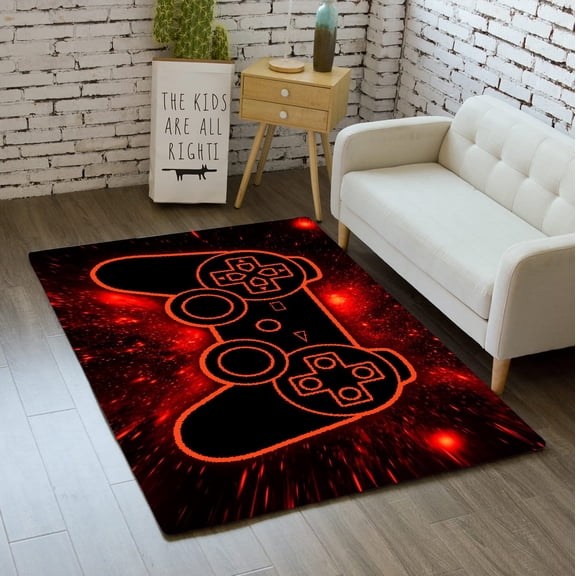 EverBrioly Red Gaming Area Rug for Bedroom & Living Room, Game Controller Design Carpet, Non-Slip Indoor Floor Mat, Soft Gamer Room Decor Rug for Home 3'x5'