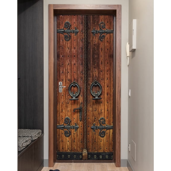 EverBrioly Retro Style Door Sticker Mural, Peel and Stick Removable Self-Adhesive Door Wallpaper for Home Decor, 30.3 x 78.7 Inch, 2 Sheet Set