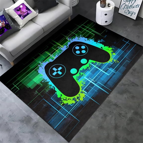 EverBrioly Video Game Area Rug with Gamer Design, Gaming Room Decor Carpet, Non-Slip Floor Mat for Bedroom, Playroom & Living Space 5'x7'