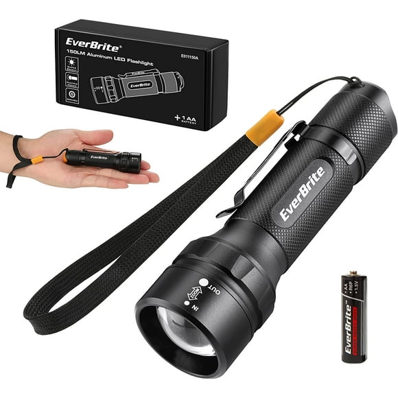 EverBrite 150 Lumen Super Small Mini LED Flashlight, 3 Lighting Modes, Zoomable Adjustable Focus for Camping, Hiking, Fishing, Running, Power Outages & Emergencies, 1 AA Battery Included