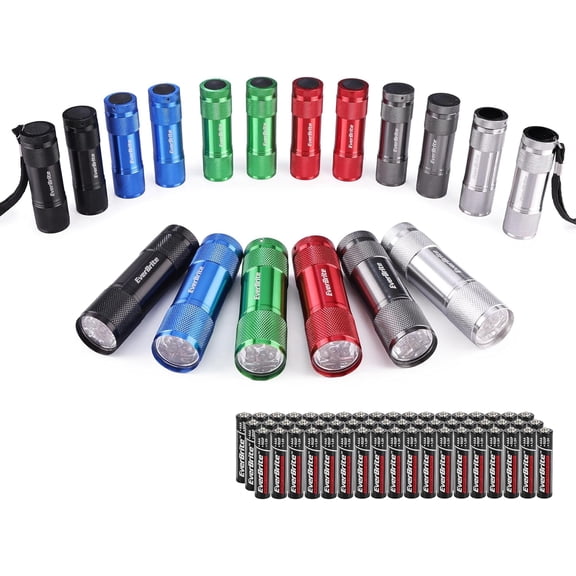 EverBrite 18-Pack Mini LED Flashlight Set - Portable Flashlights Ideal for Hurricane Supplies Camping, Night Reading, Cycling, BBQ, Backpacking - Includes Lanyard & 54 x AAA Batteries