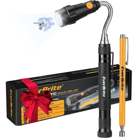 EverBrite 2-Pack Magnetic Pick Up Tool Set, Telescoping Extensible Magnet Tool with 360 Swivel and LED Light, Handy Tool for Home, Garage and Workshop