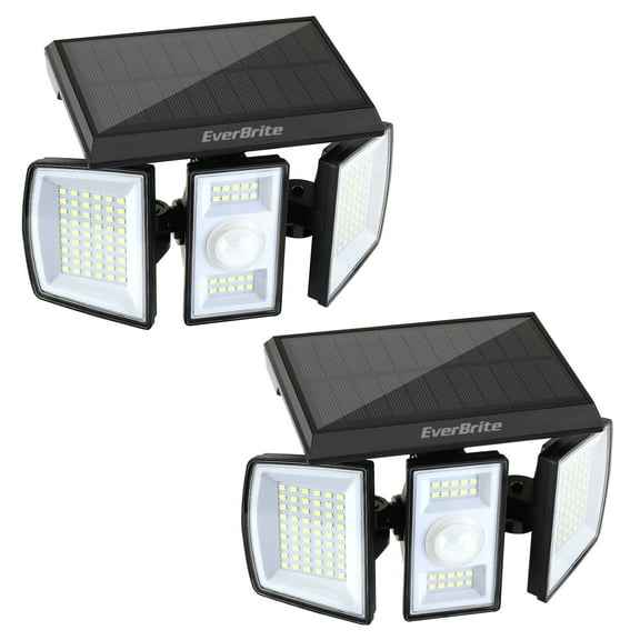 EverBrite 2 Pack Solar Outdoor Lights, Solar Motion Sensor Lights, 3 Heads Security LED Flood Light, Wall Light for Yard Patio Garden Pathway Porch