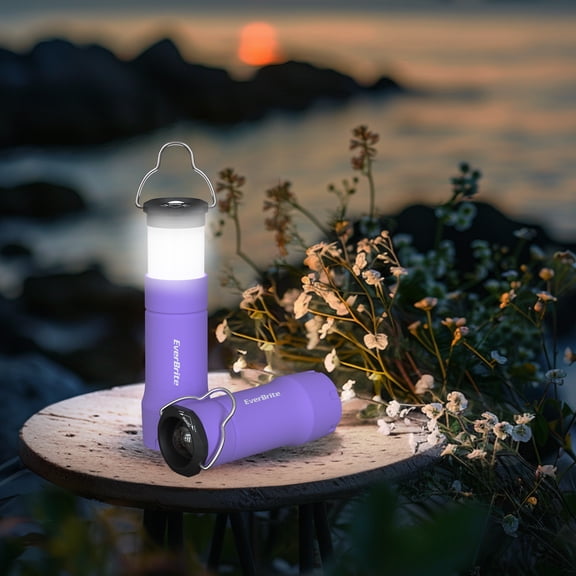 EverBrite 2-in-1 Mini Lantern Flashlight, Zoomable LED Light with 3 Modes, Battery Powered Camping Light, 2 Pack, Purple