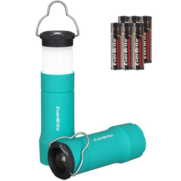 EverBrite 2-in-1 Mini Lantern Flashlight, Zoomable LED Light with 3 Modes, Battery Powered Camping Light, 2 Pack, Light  Blue