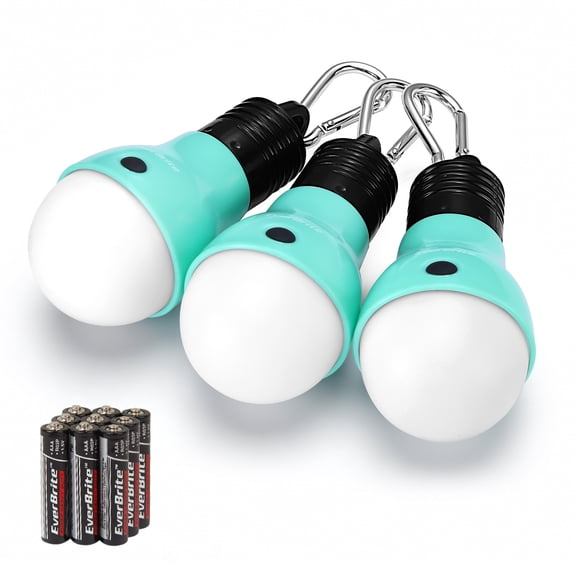 EverBrite Camping Light 3 Pack, LED Bulb with 3 Modes Portable Emergency Light, AAA Batteries Included, Lake Blue