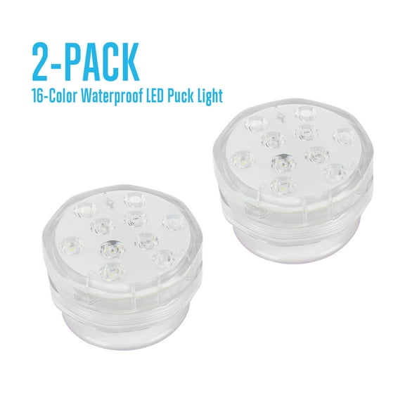 EverBrite 50 Lumens LED Color Changing Waterproof Puck Light with Remote and Batteries 2-Pack