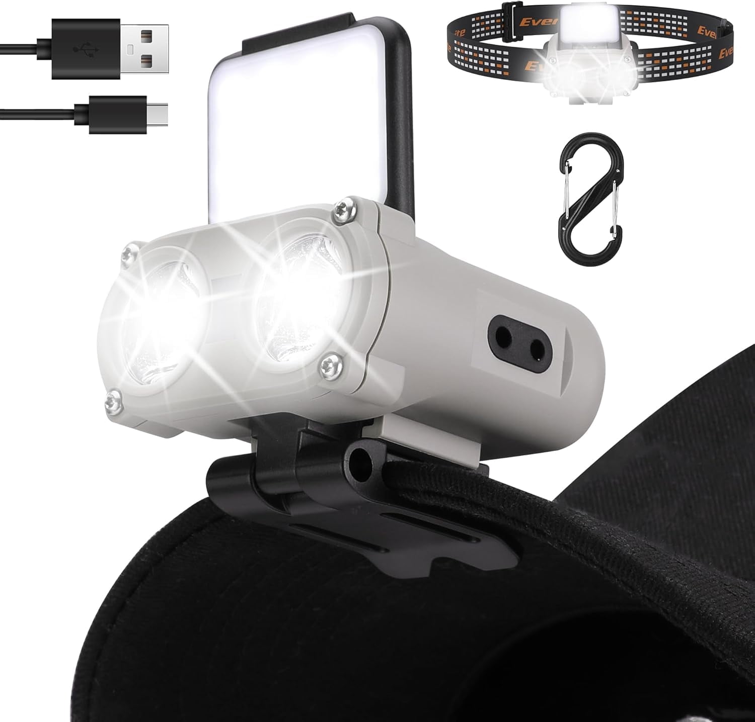 EverBrite Hat Lights Clip on Headlamp Rechargeable with Motion Sensor ...