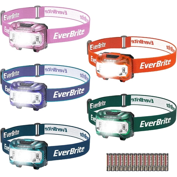 EverBrite Headlamp, 5 Pack Kids Headlamp with Red Light and Memory Function, Head Lamp for Adults and Kids with 5 Modes, Bright Headlamps for Camping, Running