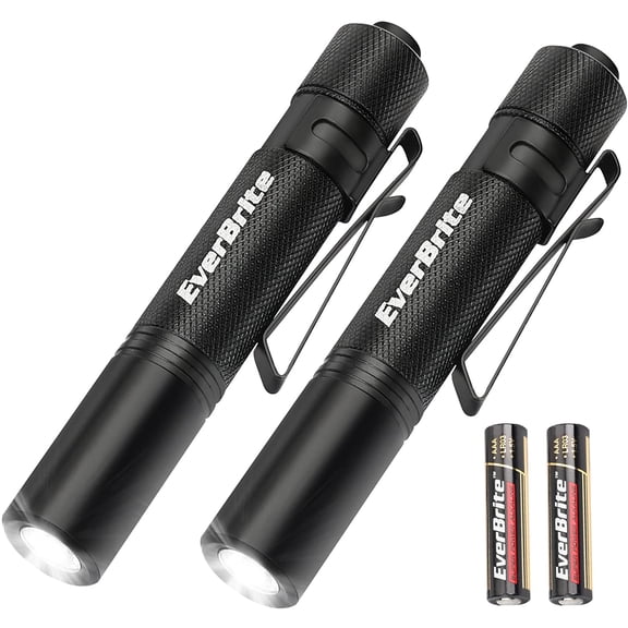 EverBrite LED Pocket Pen Light Flashlight, 2-Pack Small Mini Penlight with High Lumens and 3 Modes, AAA Battery Included, Compact Flashlights for Inspection, Repairing and Outdoor