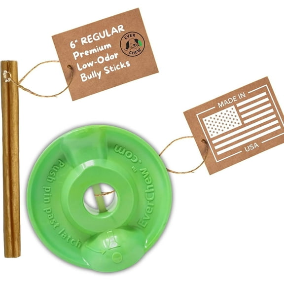 Anti-Choking Bully Stick Holder Small Dogs Under 16 lbs - USA Made Patented Pin-Lock SafetyChew + 6" Grass-Fed Stick | Chihuahuas Yorkies Maltese