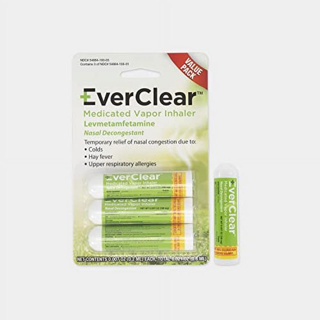 EverClear Medicated Vapor Inhaler, Nasal Decongestant for Colds, Hay