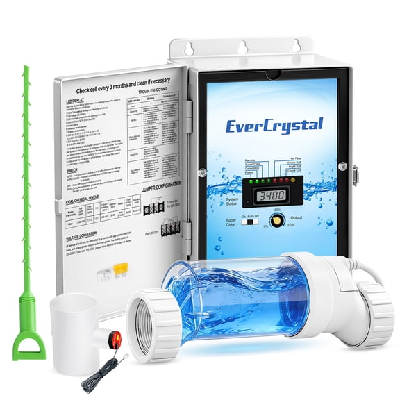 EverCrystal Salt Water Pool Chlorinator System - Up to 25,000 Gallons, Self-Cleaning Salt Chlorine Generator, Clear Housing, Flow & Temp Sensors, 1 Year Warranty