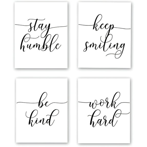 EverDirect Unframed Inspirational Quote Art Painting,Work Hard,Be Kind,Stay Humble,Keep Smiling Art Print Set of 4 (8”X10” Motivational Phrases Wall Art for Office or Living Room Home Wall Decor