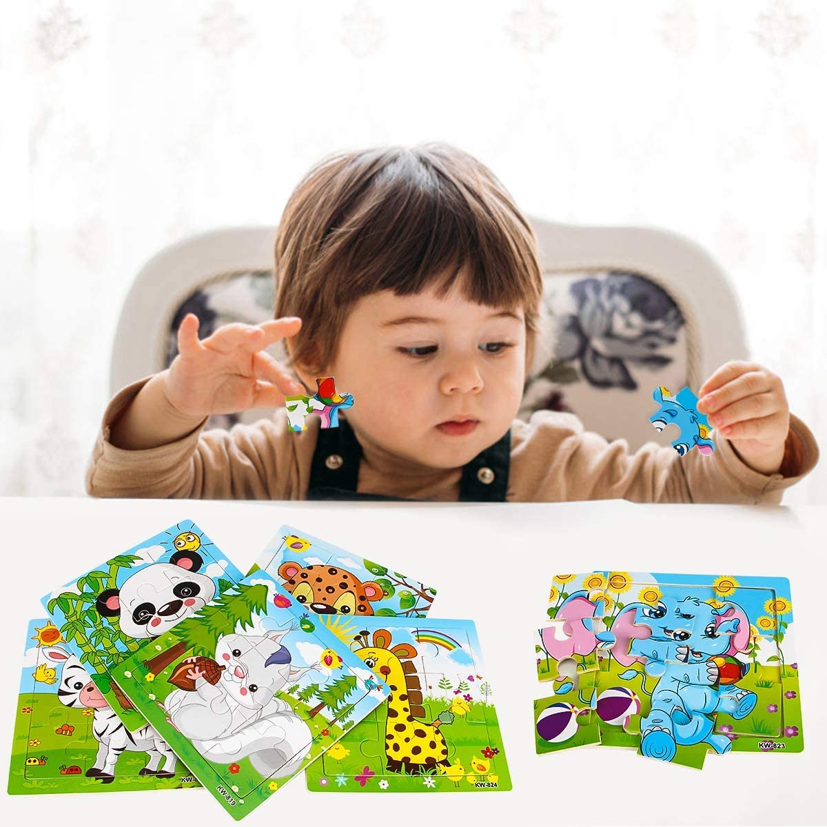 EverDirect Wooden Jigsaw Puzzles for Kids Ages 2-5 Toddler Puzzles 9 Pieces Preschool Educational Learning Toys Set Animals Puzzles for 2 3 4 Years Old Boys and Girls (4 Puzzles) - image 1 of 6