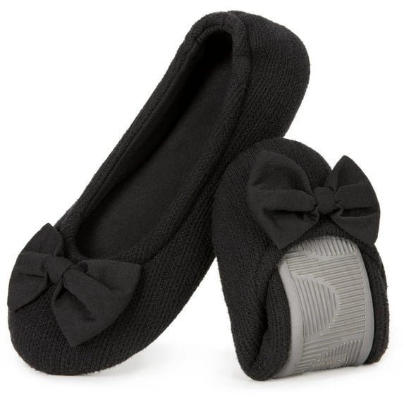 EverFoams Women's Ballerina Slippers Lightweight Comfy Memory Foam House Shoes with Stretchable Heel Design Black,11-12 US