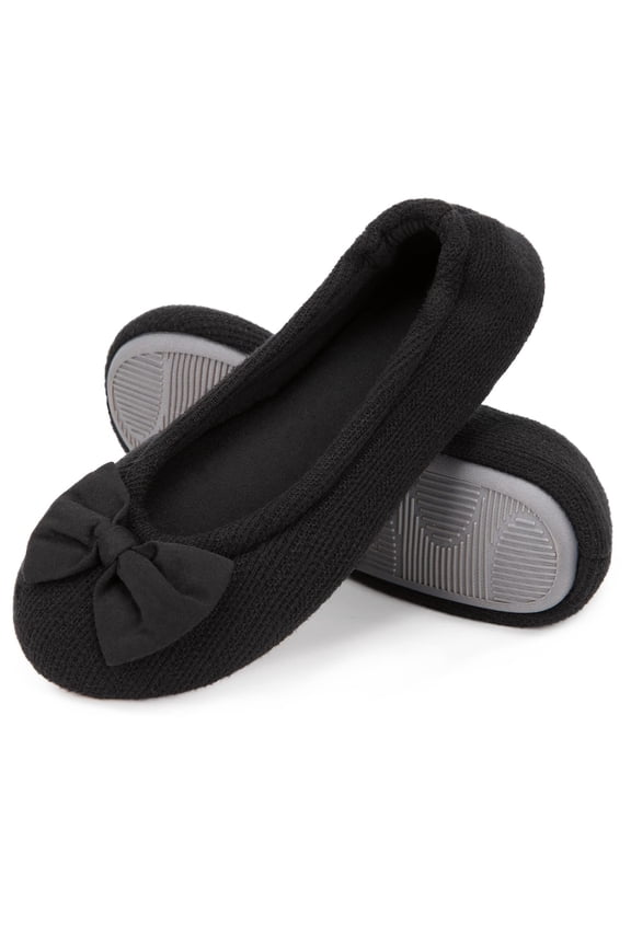 Women's Ballerina Slippers Lightweight Comfy Memory Foam House Shoes with Stretchable Heel Design Black,7-8 US