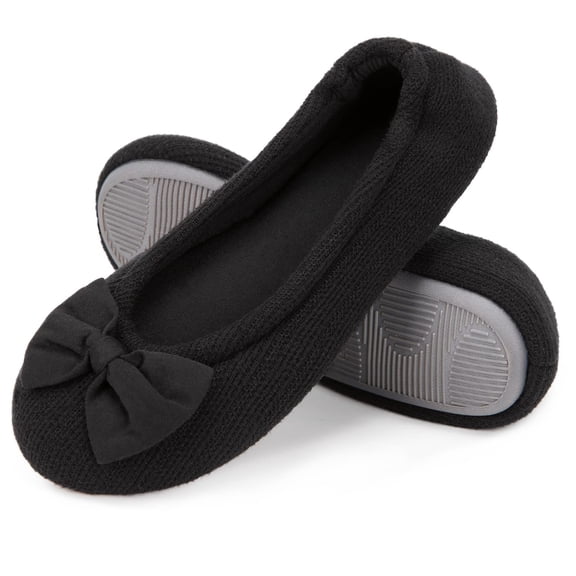 EverFoams Women's Ballerina Slippers Lightweight Comfy Memory Foam House Shoes with Stretchable Heel Design Black,7-8 US