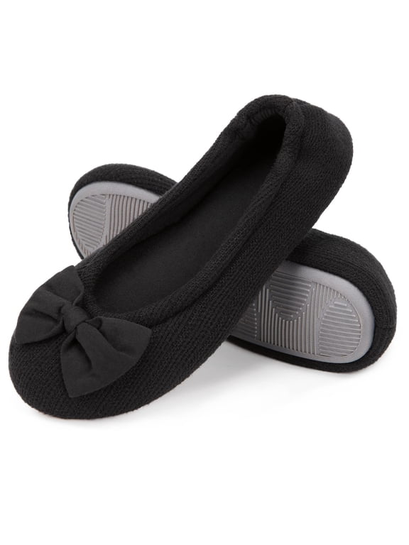 Women's Ballerina Slippers Lightweight Comfy Memory Foam House Shoes with Stretchable Heel Design Black,7-8 US