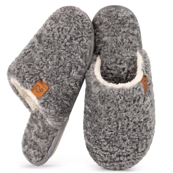 Women's Fuzzy Wool-Like Memory Foam Slip on House Slippers Cozy Soft Indoor Outdoor Ladies Home Shoes,Oxford Gray,5/6 US