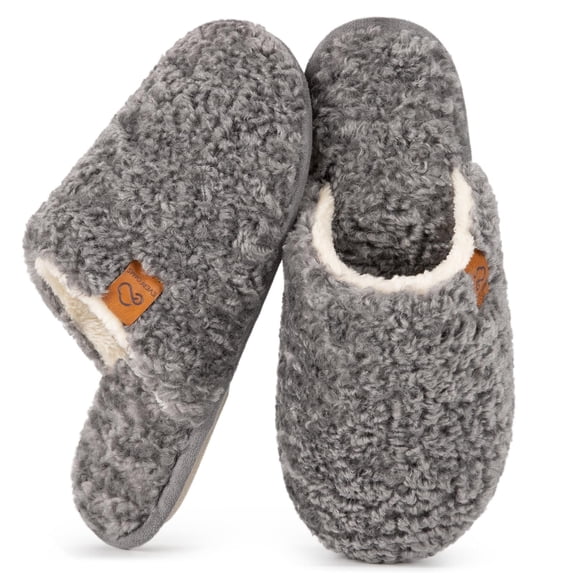 Women's Fuzzy Wool-Like Memory Foam Slip on House Slippers Cozy Soft Indoor Outdoor Ladies Home Shoes,Oxford Gray,5/6 US